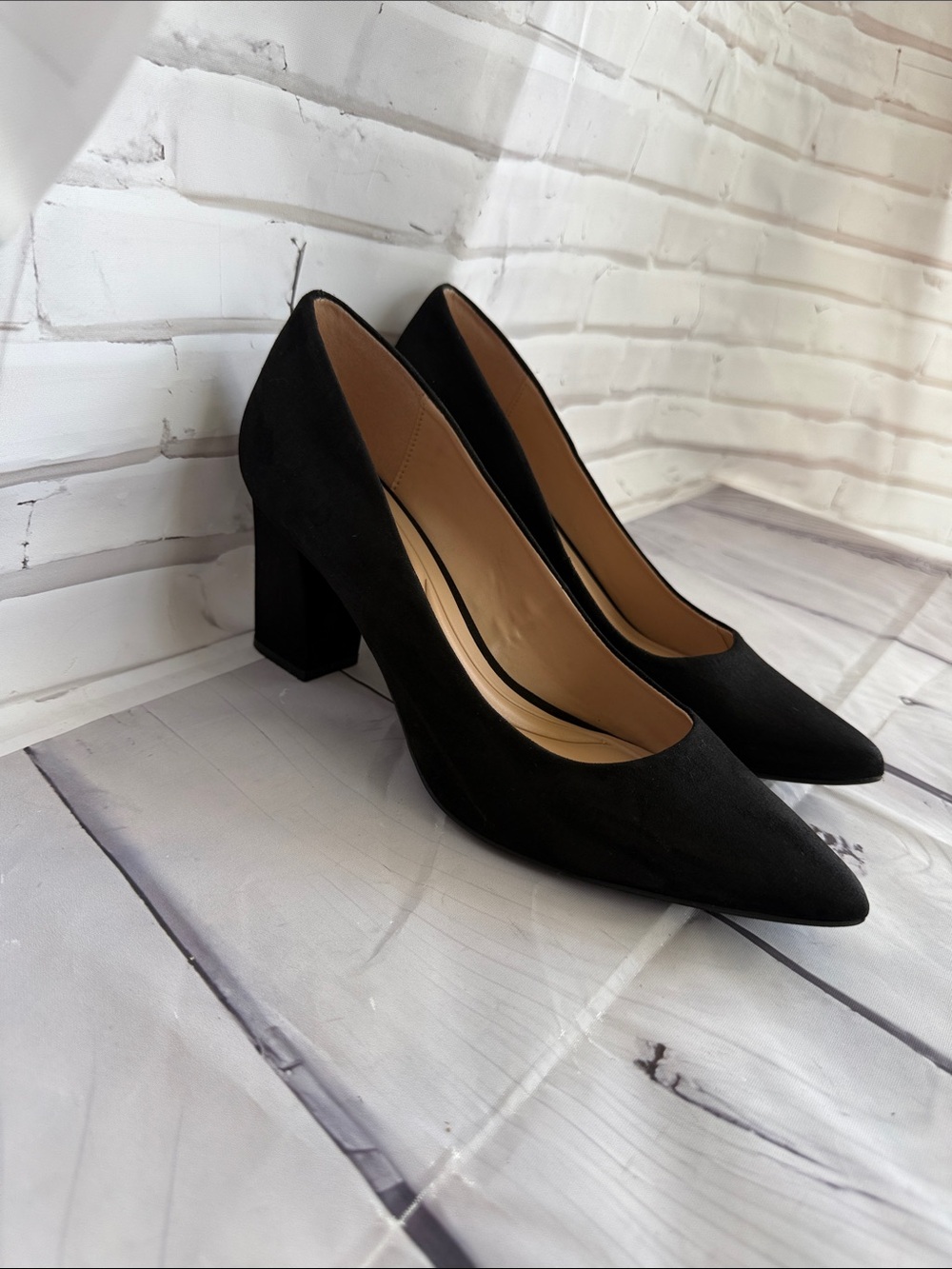 Kelly & Katie Phyliss Black Pointed-Toe Block Heel Pumps